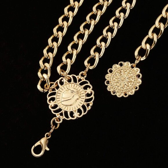 Women's Gold Multi-layer Metal Waist Chain Dress Belts Metal Belt - Picture 5 of 6